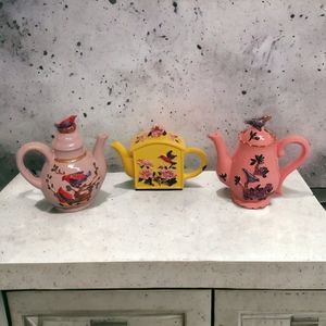Teapot Curio Cabinet or Shelf Collection Set of 3